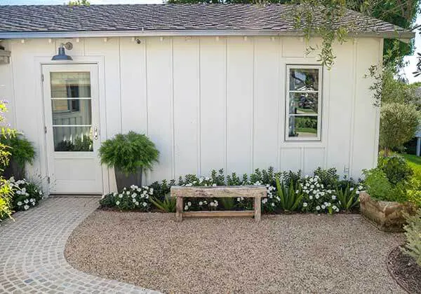 Front Yard Landscape Renovation with Gravel Patio Seating Area