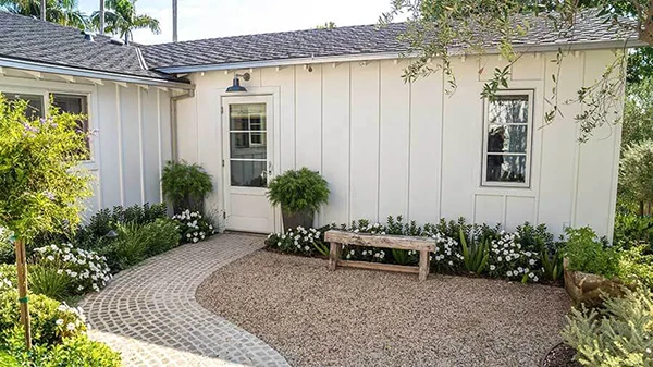 Stone Walkway and Front Yard Seating Area