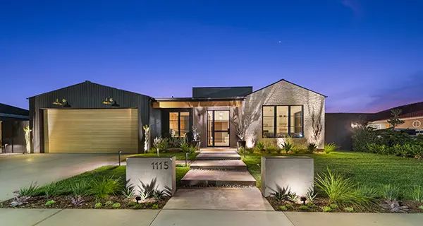 Front Entry with Outdoor Lighting, Poured in Place, Pilasters & Steppers