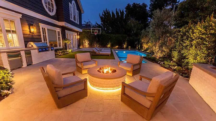 Custom-Designed Outdoor Kitchen, Fire Pit & Seating Area