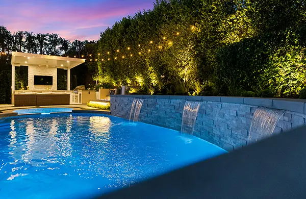 Pool Stone Backdrop Wall with Water Feature Newport Beach